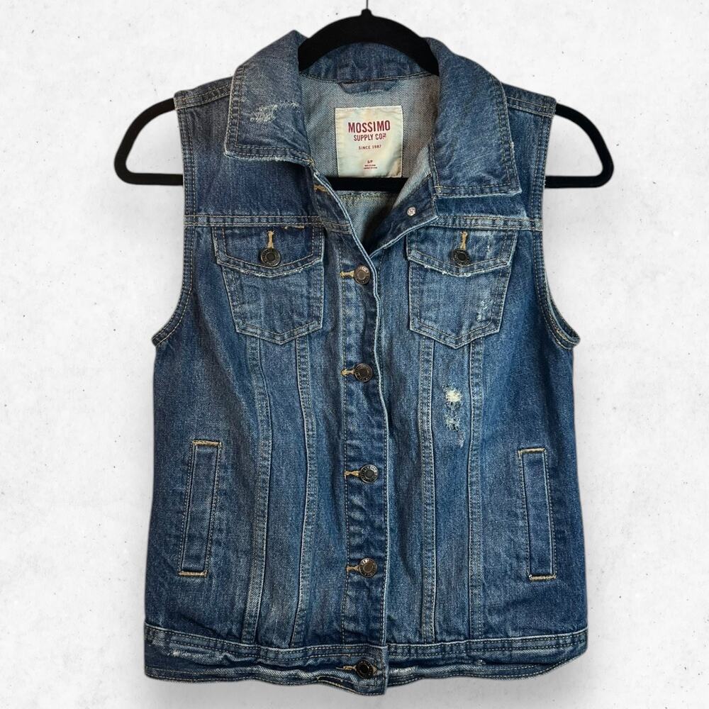 Mossimo Denim Vest Women's Size S Distressed‎ 100% Cotton Pockets No Stretch